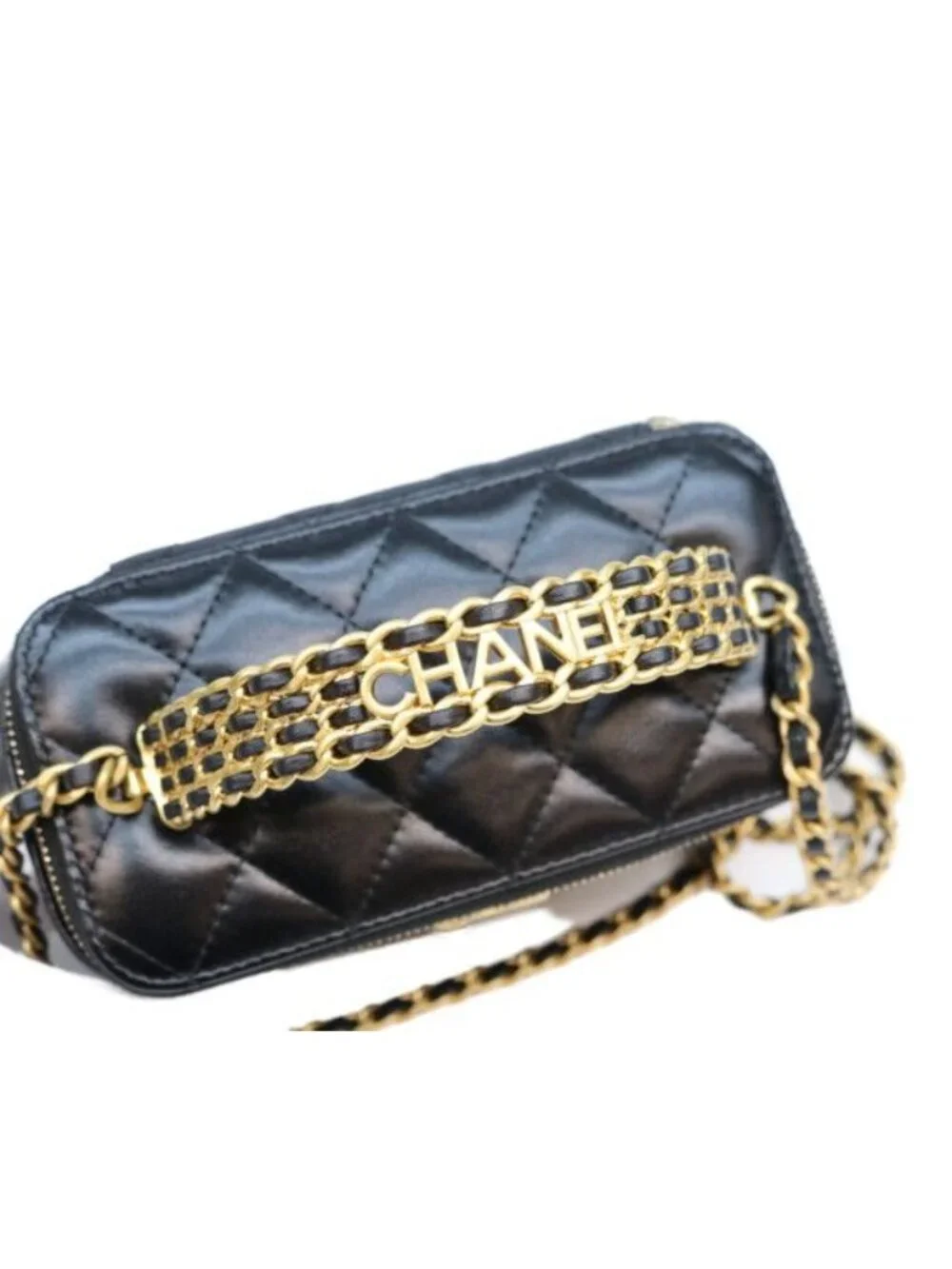 Chanel Black Lamb Gold Top Handle 2-Way